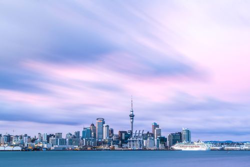 Landscape Photography by Professional Freelance UK Landscape Photographer Auckland skyline at sunrise seen from Devonport Auckland New Zealand North Island