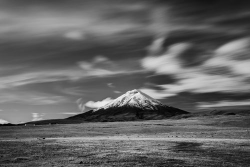 Landscape Photography by Professional Freelance UK Landscape Photographer Black and white photo of Cotopaxi Volcano 5897m summit Cotopaxi National Park Cotopaxi Province Ecuador South America