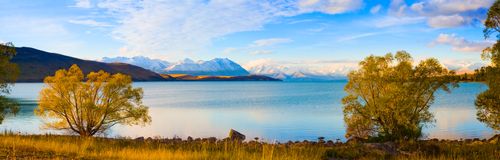 Landscape Photography by Professional Freelance UK Landscape Photographer Panoramic Photo of Autumn Trees at Lake Tekapo South Island New Zealand