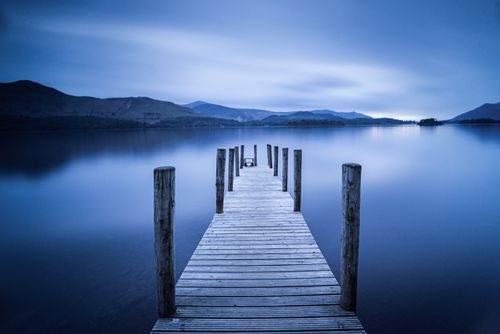 Landscape Photography by Professional Freelance UK Landscape Photographer Pier at Derwent Water Derwentwater at sunset Lake District Cumbria England UK Europe