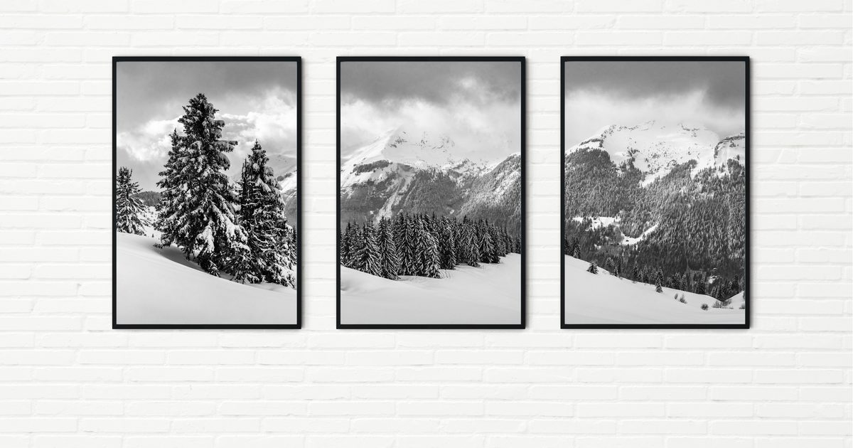 Snow Covered Winter Mountains Black and White