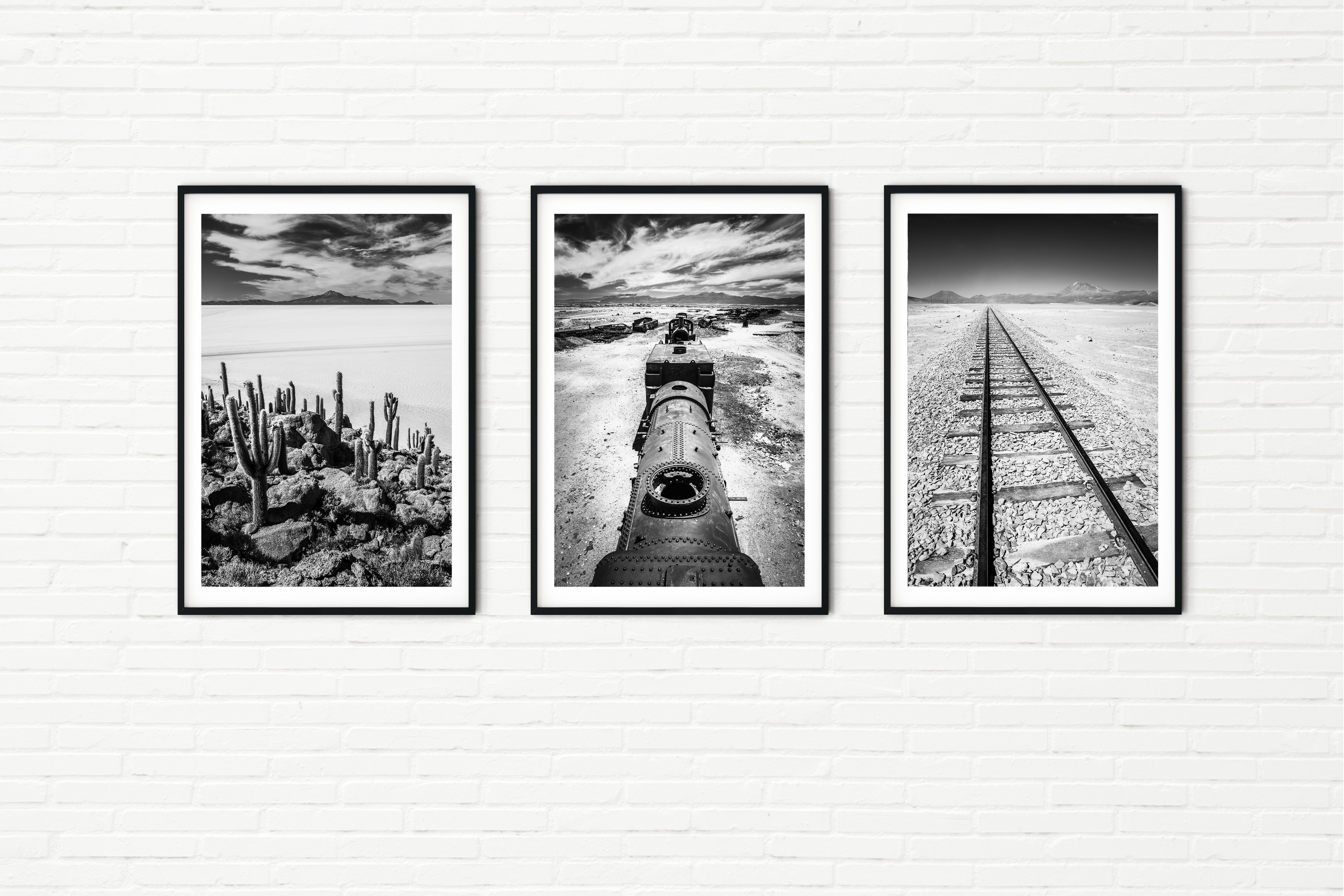 Uyuni Salt Flats - Set of Three Black and White Travel Photos