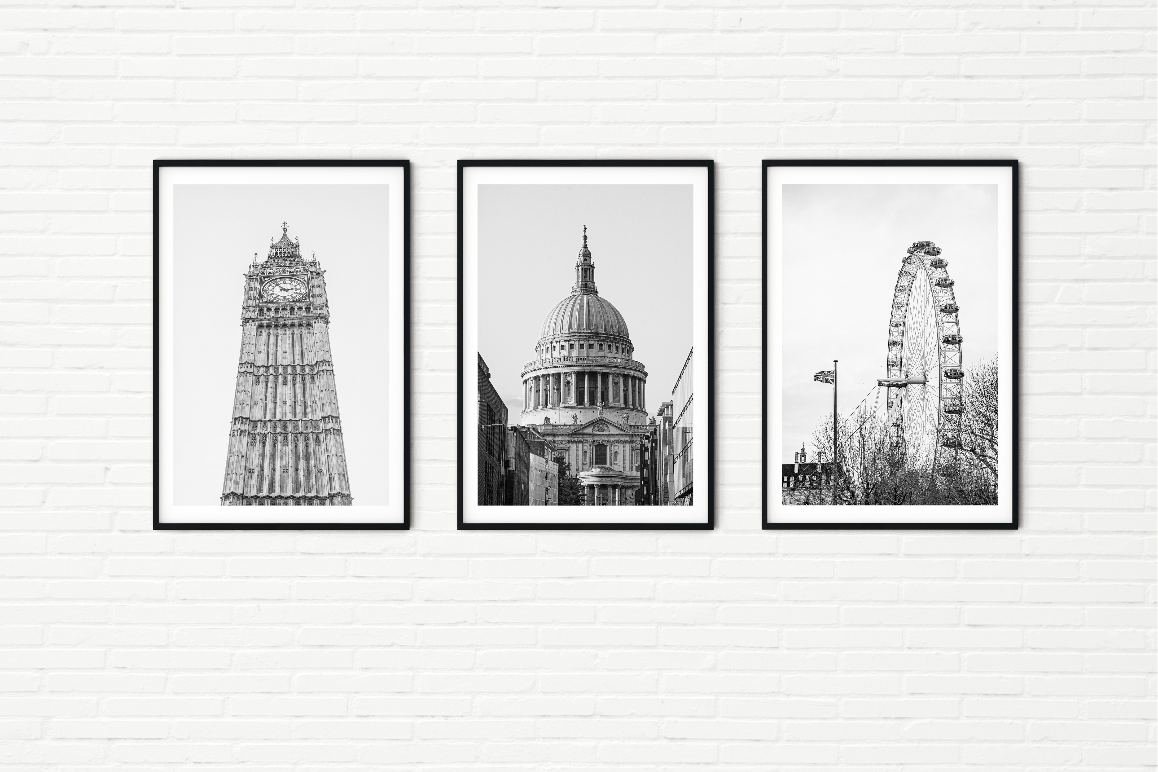 St Pauls Cathedral, Big Ben and London Eye - Set of Three Minimal Architecture Photos