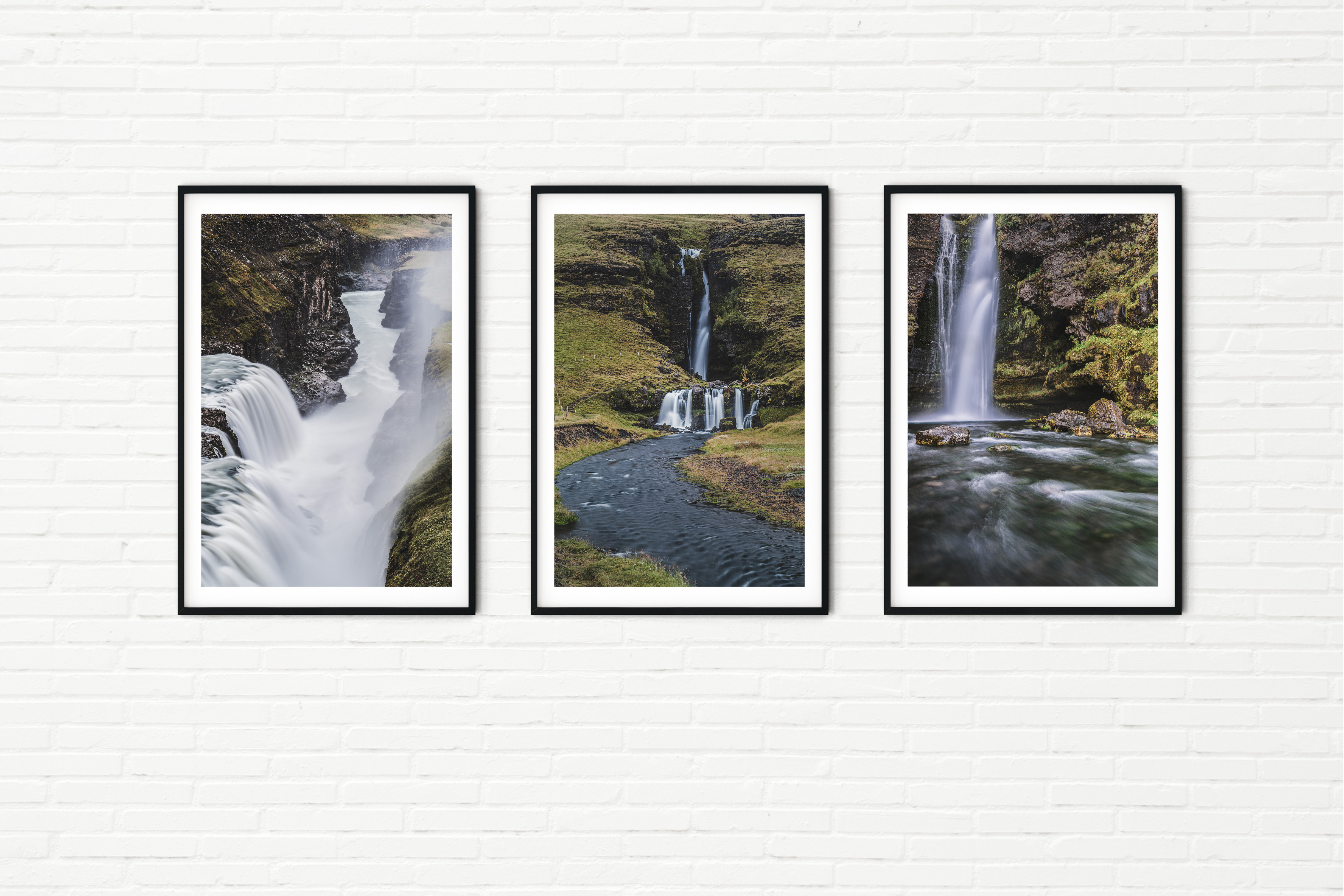Iceland Waterfall Landscapes - Set of Three Photos